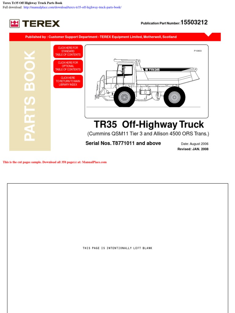 Terex Tr35 Off Highway Truck Parts Book PDF Axle Brake