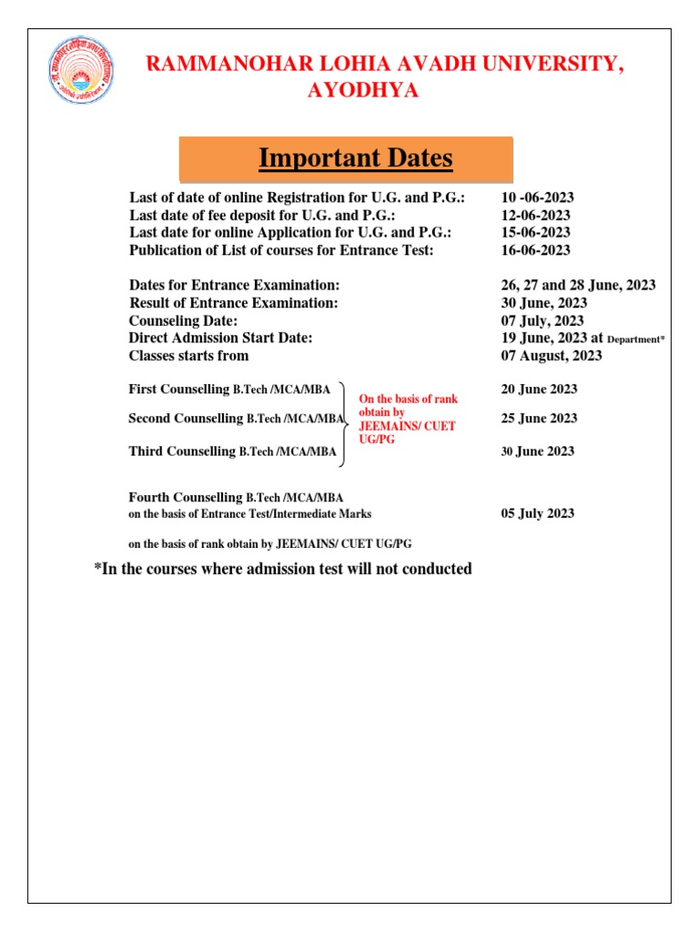 Important Dates PDF
