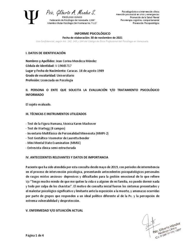 INFORME PSICOLOGICO Modelo | PDF | Sicología | Las emociones