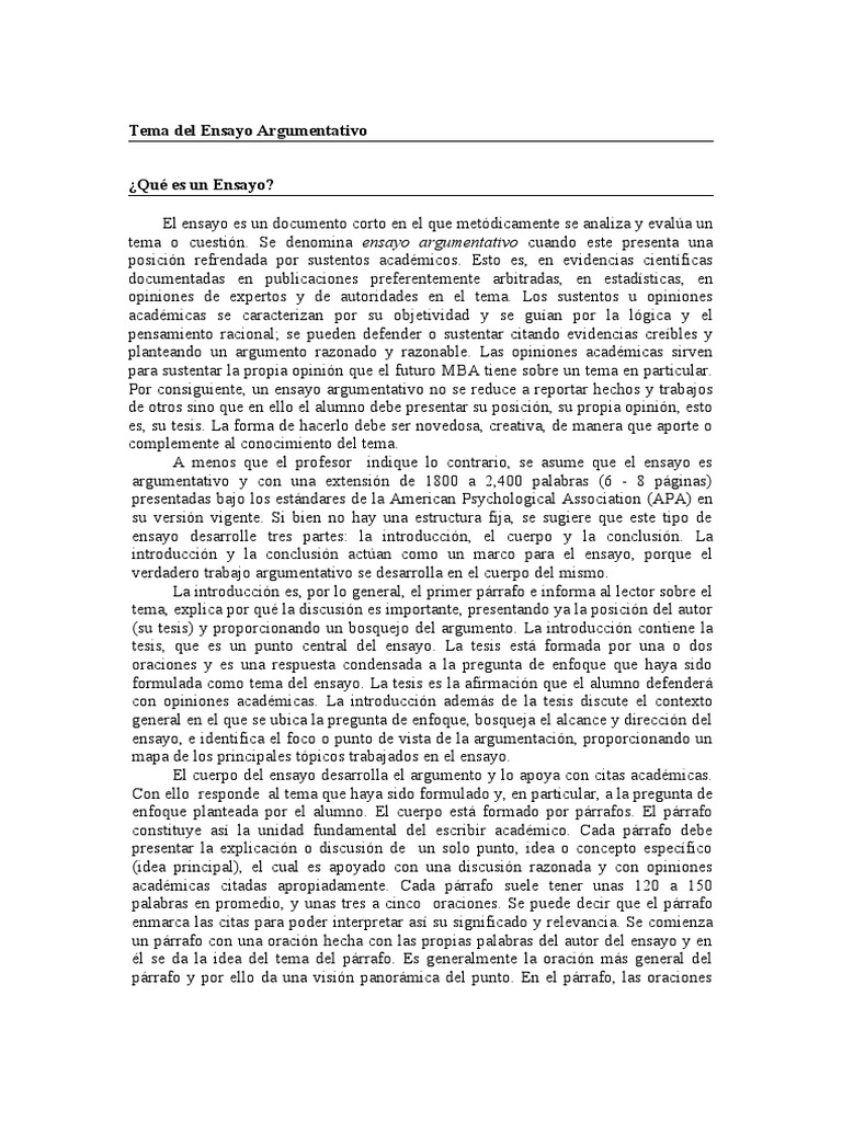 Ensayo Argumentativo | PDF | Ensayos | Evidencia