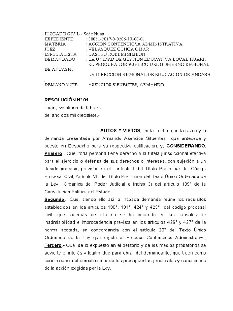 Modelo de Resolucion Judicial PDF Demanda judicial Ley procesal