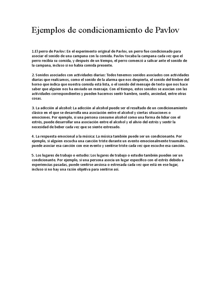 Ejemplos de condicionamiento clásico de Pavlov | PDF | Estrés (biología ...