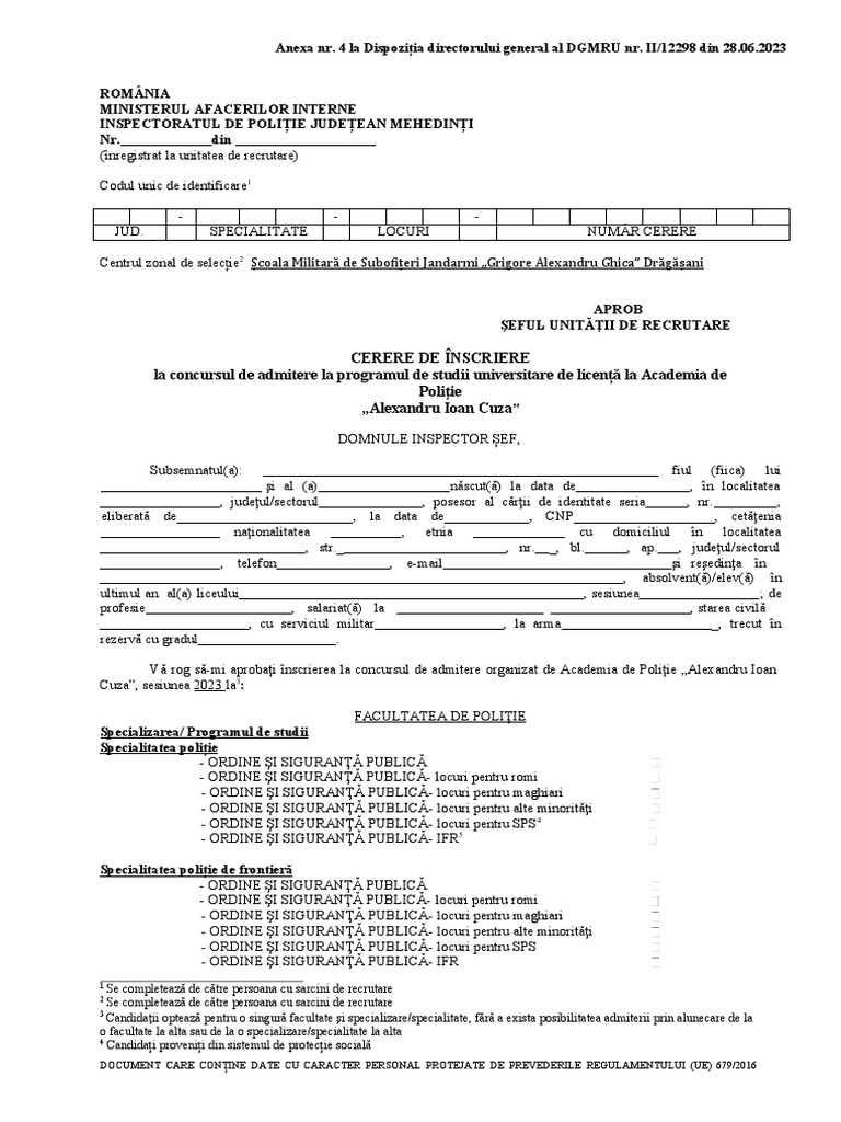 Anexa 2 Model Cerere Tip de Inscriere Licenta | PDF
