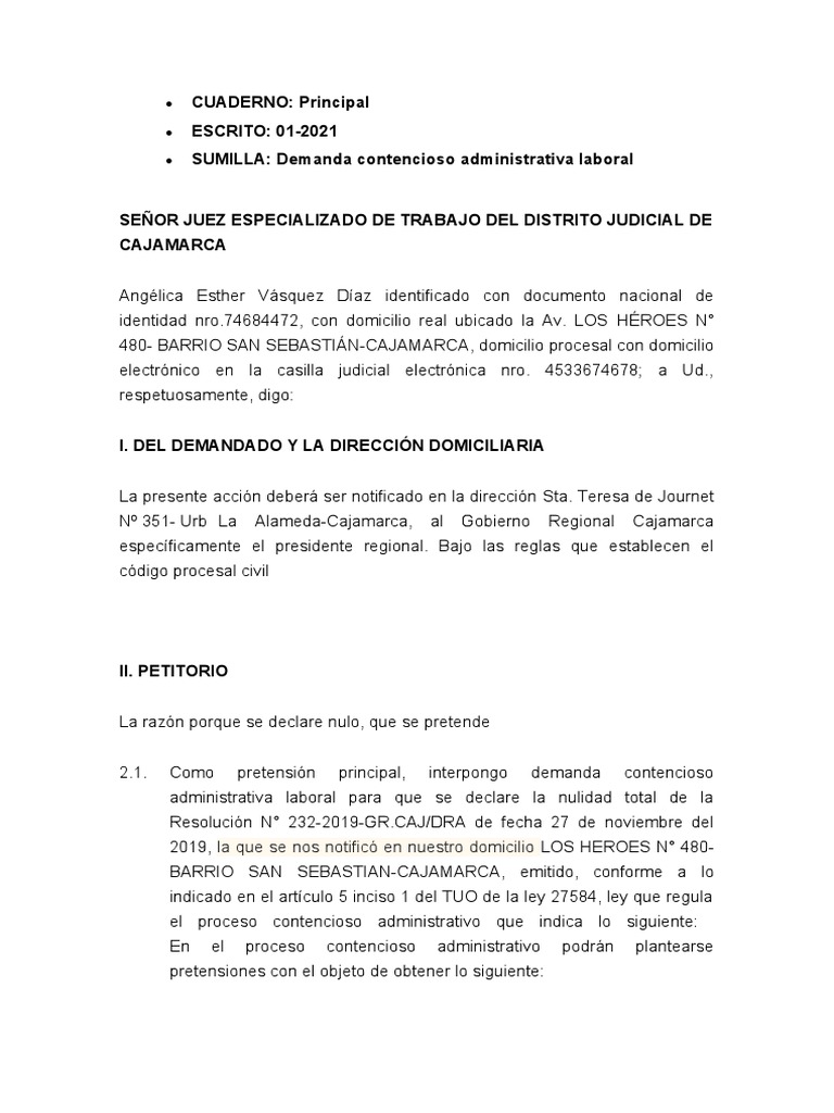 Modelo de Demanda | PDF | Demanda judicial | Ley procesal