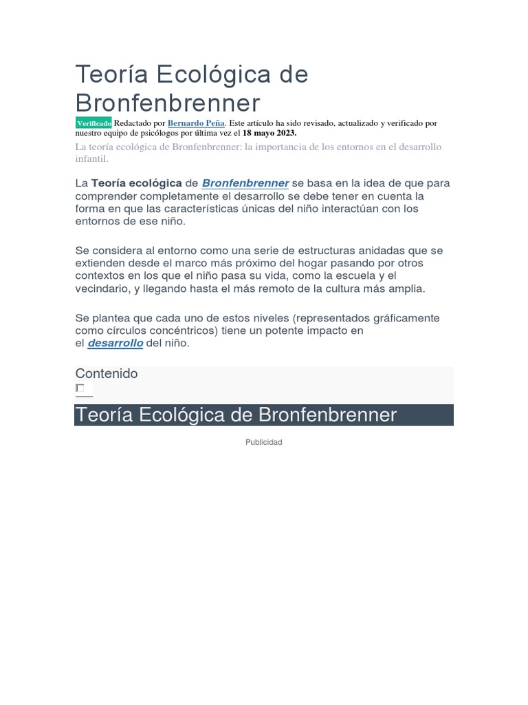 Teoría Ecológica De Bronfenbrenner Pdf Aprendizaje Comportamiento