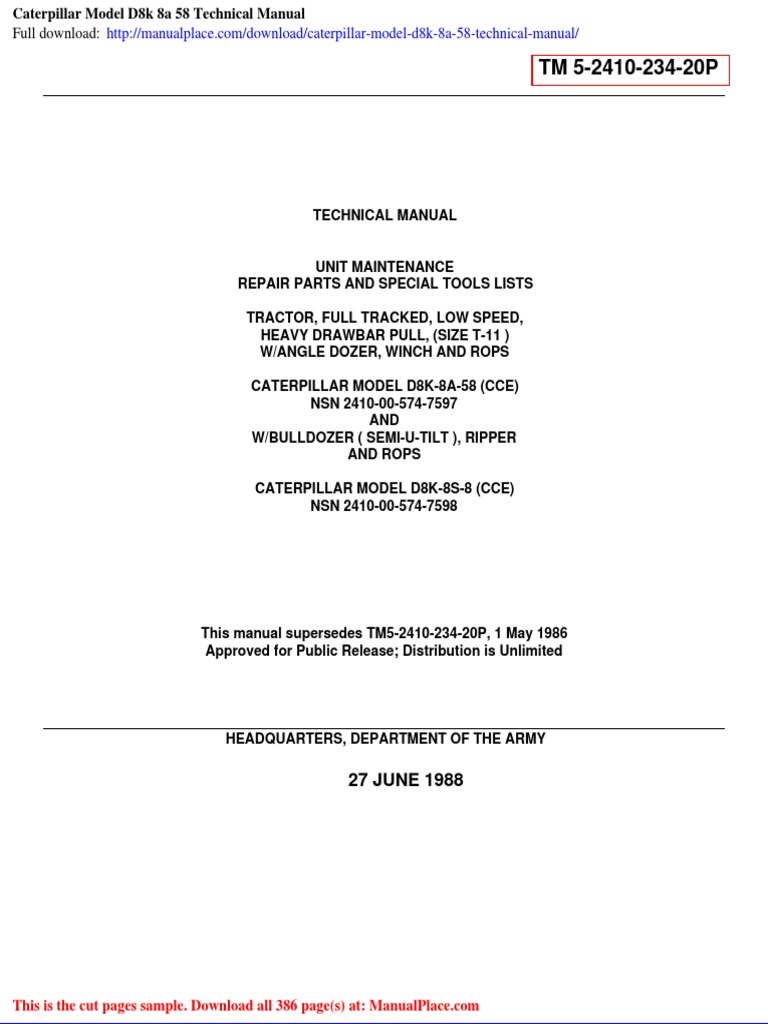 Caterpillar Model d8k 8a 58 Technical Manual | PDF | Pump | Mechanical