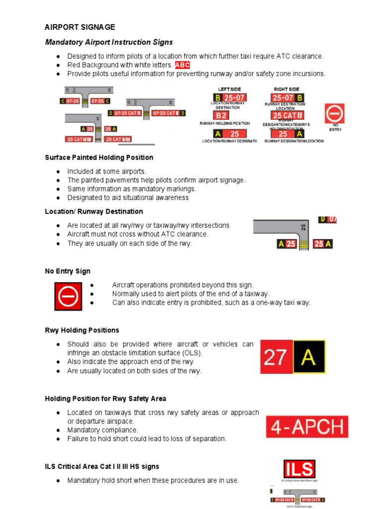 Mandatory Airport Instruction Signs | PDF | Air Traffic Control | Runway