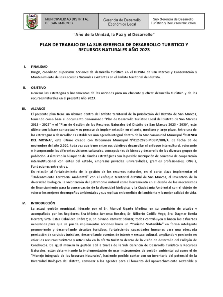 Plan de Desarrollo Turístico 2023 San Marcos | PDF | Turismo ...