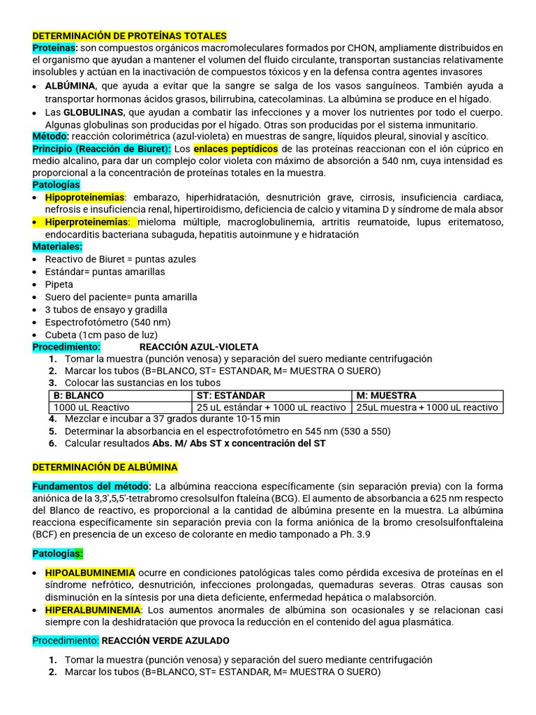 DETERMINACIÓN DE PROTEÍNAS TOTALES PDF Gota Sangre
