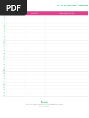 Potluck Sign Up Sheet Template