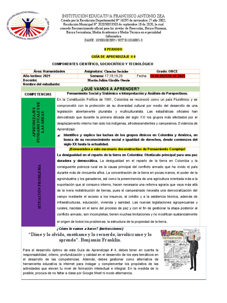 GUÍA DE APRENDIZAJE CIENCIAS SOCIALES ONCE 2DO PERIODO (2) | PDF ...