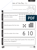 Kindergarten Math Problem of The Day July Activity