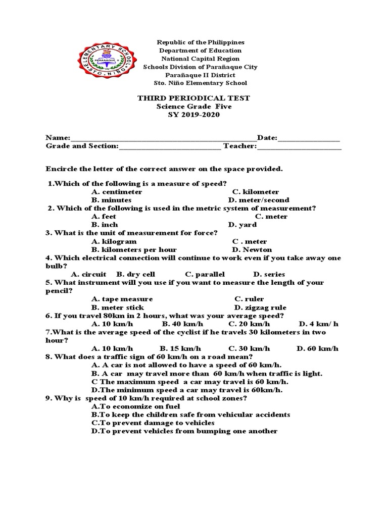 Grade 5 Science Periodical Test | PDF | Electricity | Electrical Conductor