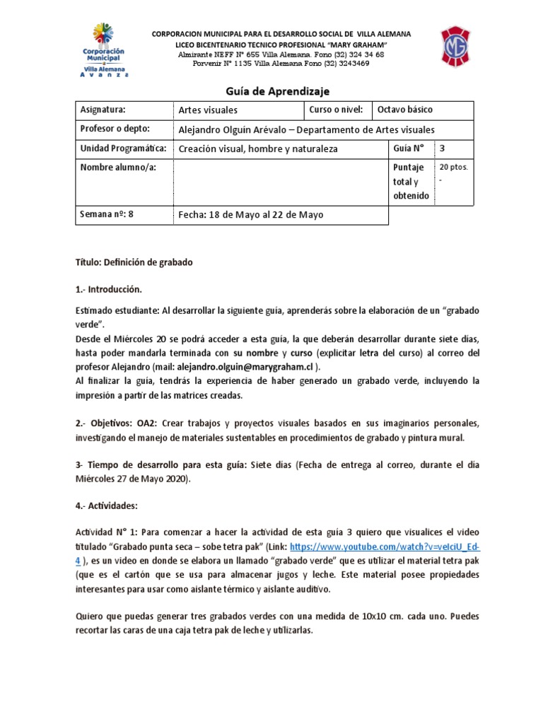 Guía de Grabado Verde para Octavo Básico | PDF | Grabado
