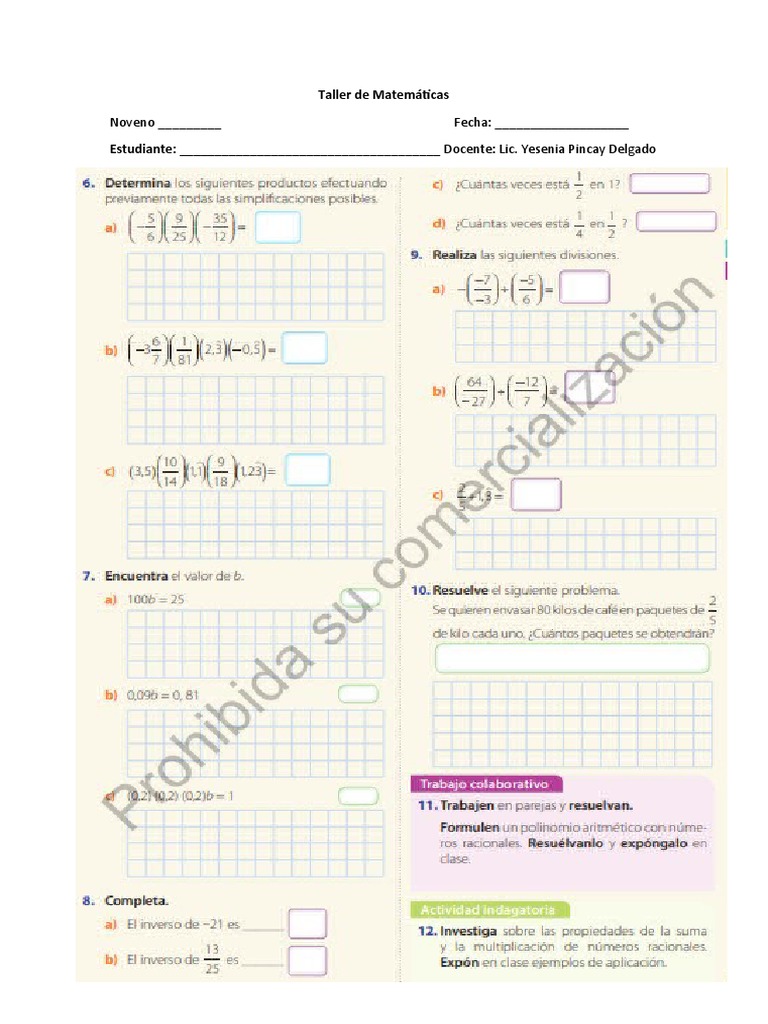 Taller 2 de Matemáticas 9no | PDF | Crecimiento personal y profesional ...