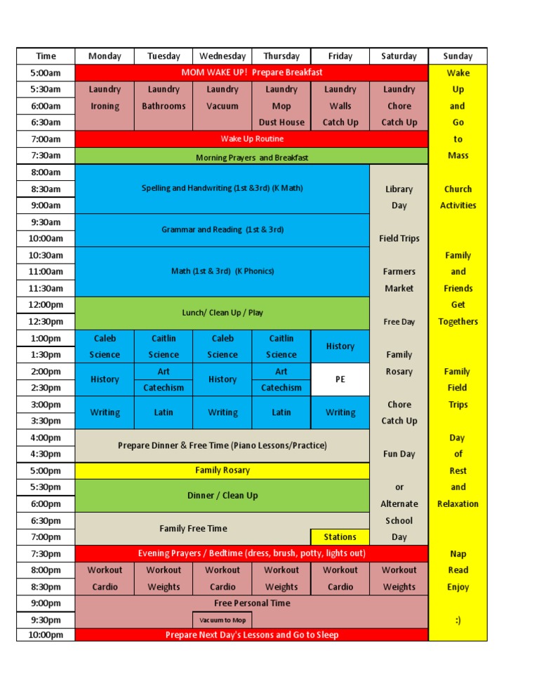 Updated Weekly Homeschool Schedule