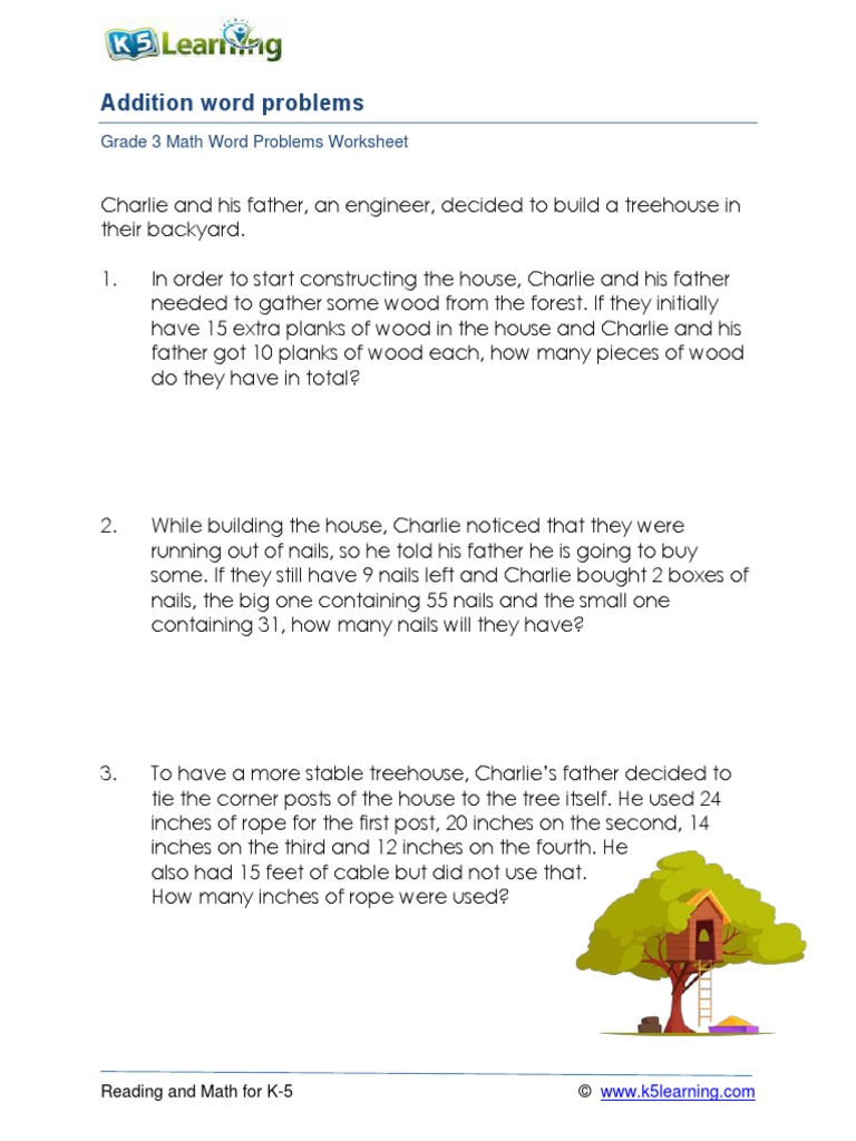 Addition Word Problems Worksheet | PDF