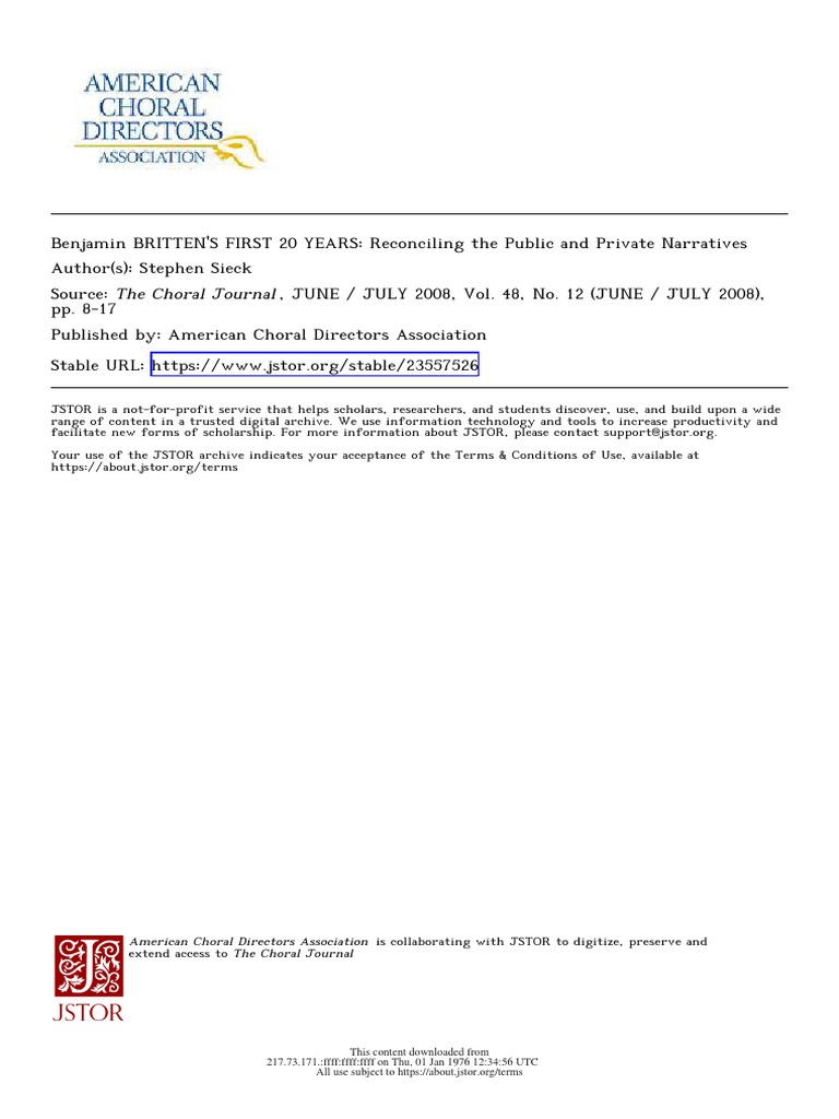 Benjamin BRITTEN'S FIRST 20 YEARS Reconciling The Public and Private