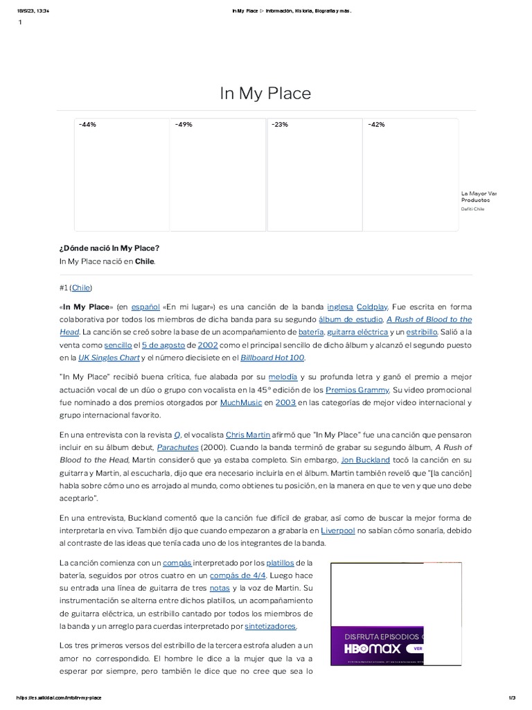 Significado De La Canción In My Place – UWVUE