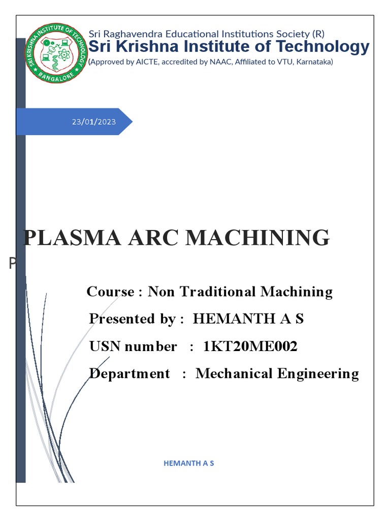 Plasma Arc Machining PDF Plasma (Physics) Electric Arc
