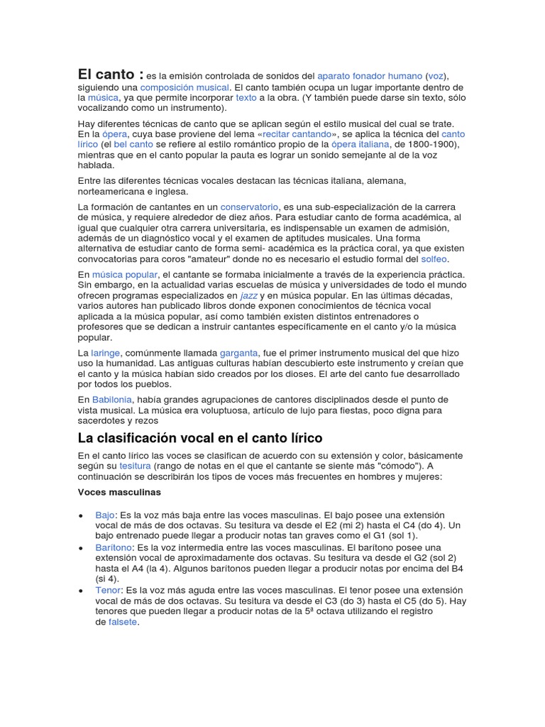 Técnicas y Tipos de Canto Vocal | PDF | Canto | Garganta Humana