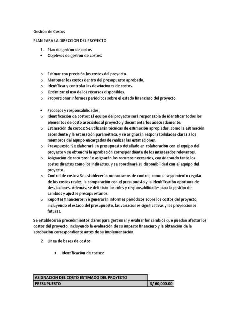 Gestión de Costos en Proyectos | PDF | Presupuesto | Software
