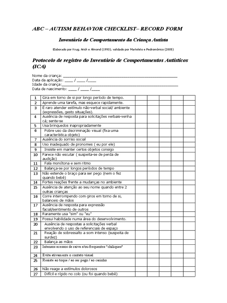Formulario Autismo | PDF | Comportamento | Espectro do autismo