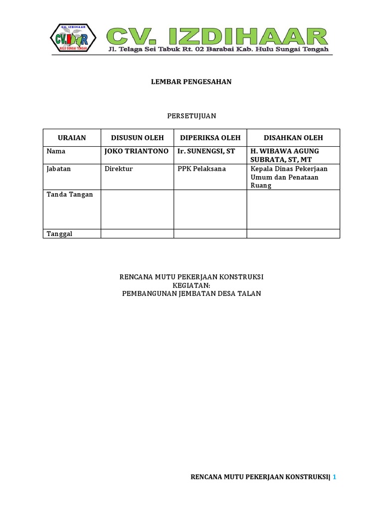 RMPK Pekerjaan Pembangunan Jembatan Desa Talan | PDF