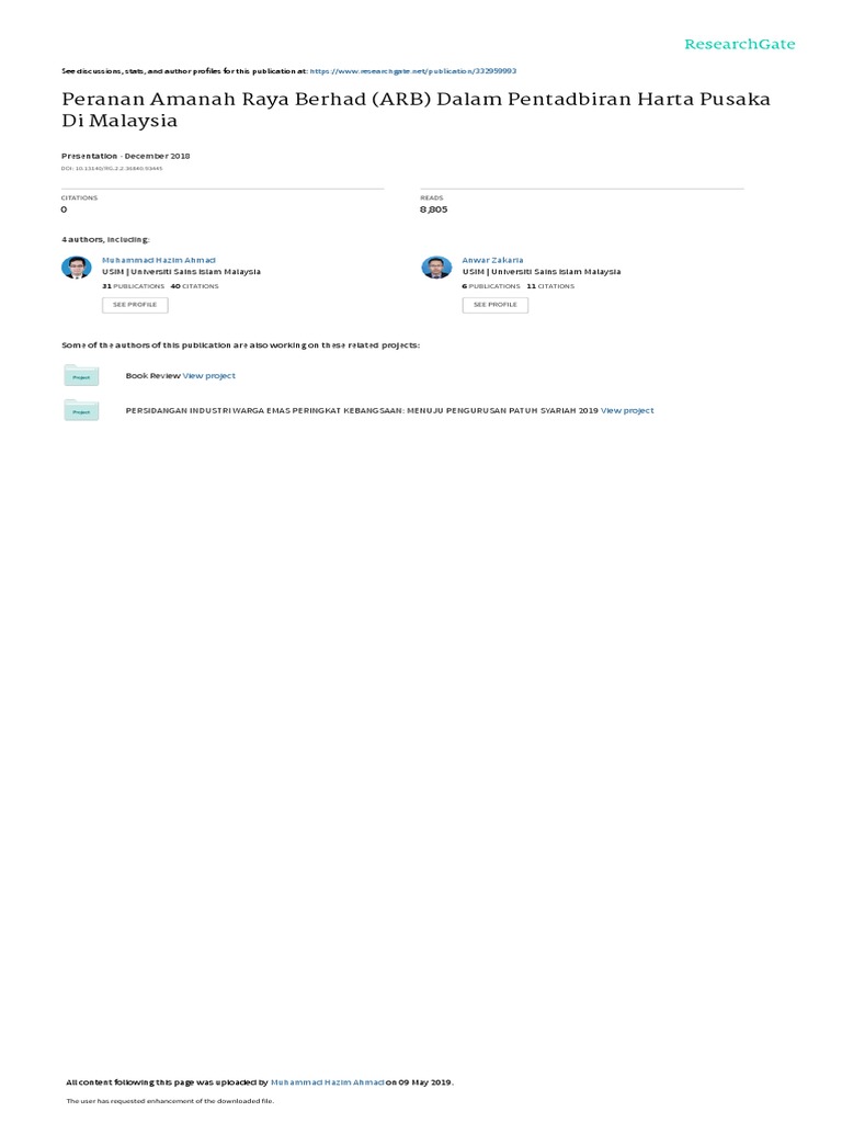 Peranan Amanah Raya Berhad ARBDalam Pentadbiran Harta Pusaka Di ...