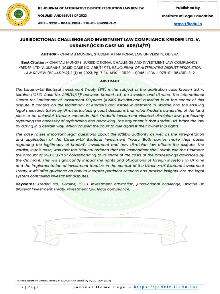 Jurisdictional challenge and investment law compliance krederi ltd v