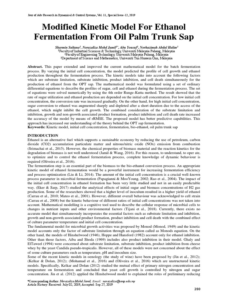 Kinetic Model for Ethanol Fermentation | PDF | Gas Chromatography ...