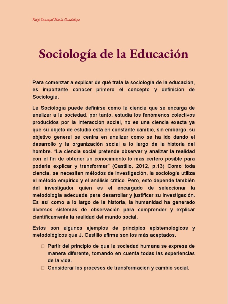 Sociología de La Educación | PDF | Sociología | Sociedad