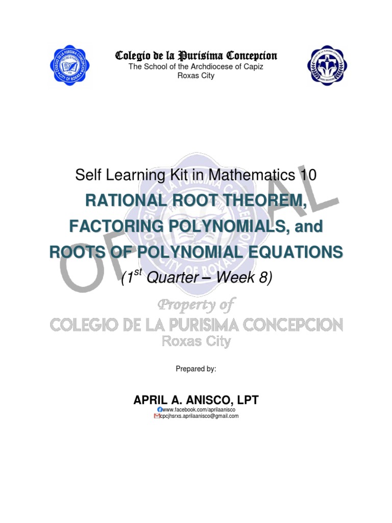 Math 10: Rational Root Theorem & Factoring | PDF | Factorization ...