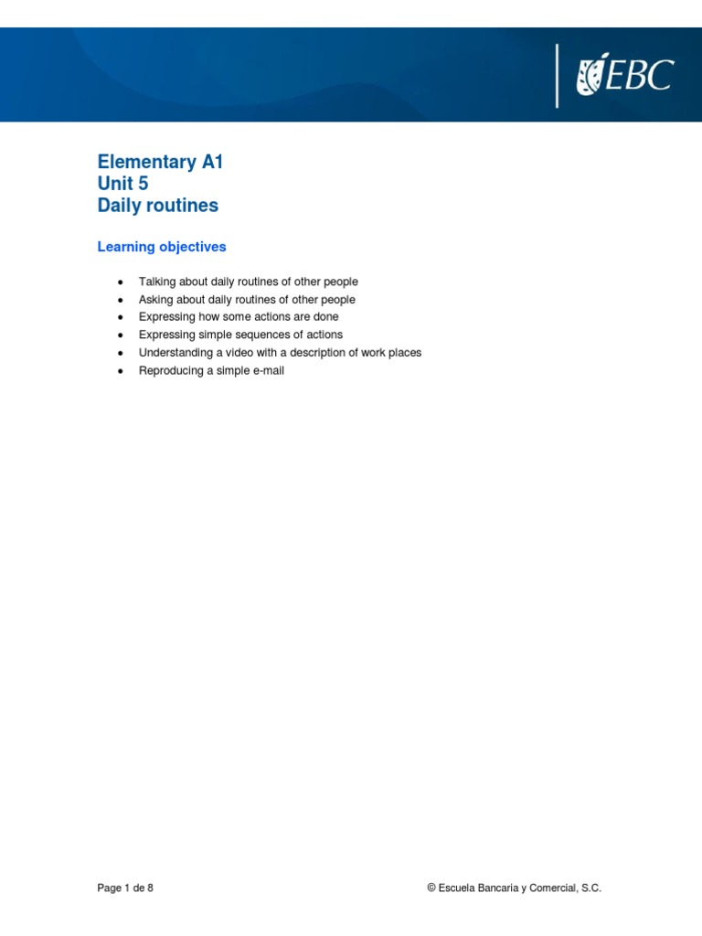 Daily Routines: A1 English Unit 5 | PDF | Verb | Linguistic Typology