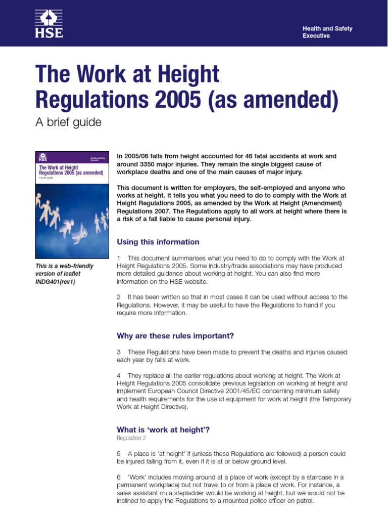 The Work At Height Regulations Occupational Safety And Health Emergency