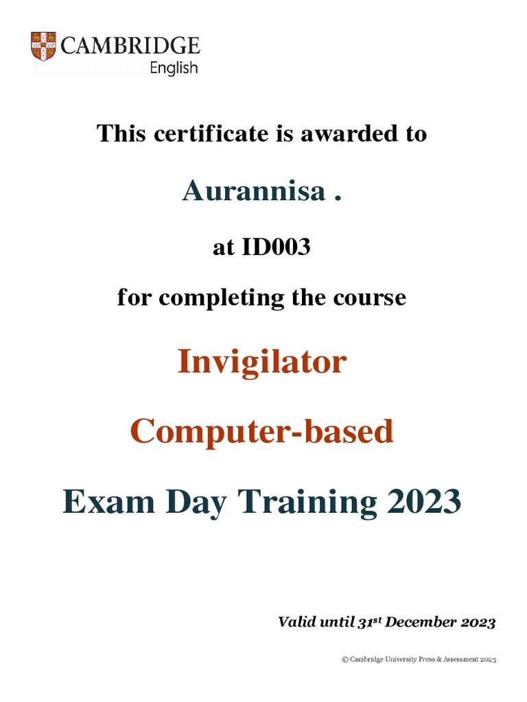 Invigilator Training Certificate 2023 | PDF