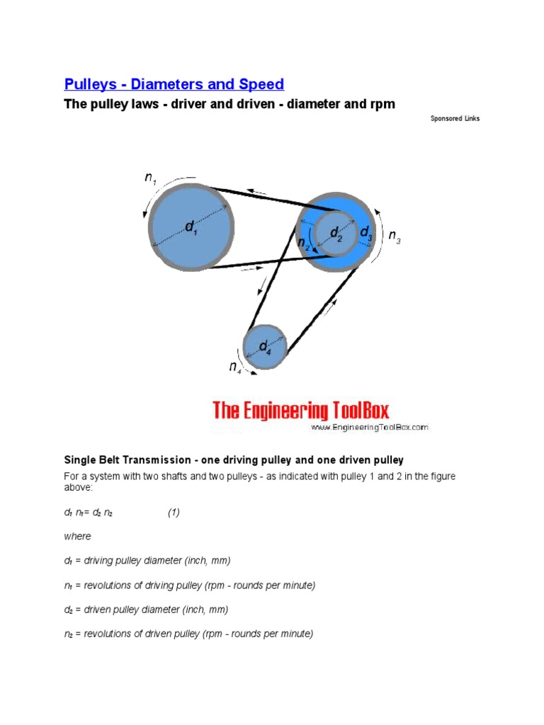 Pulleys Calculation PDF Belt (Mechanical) Motion (Physics)