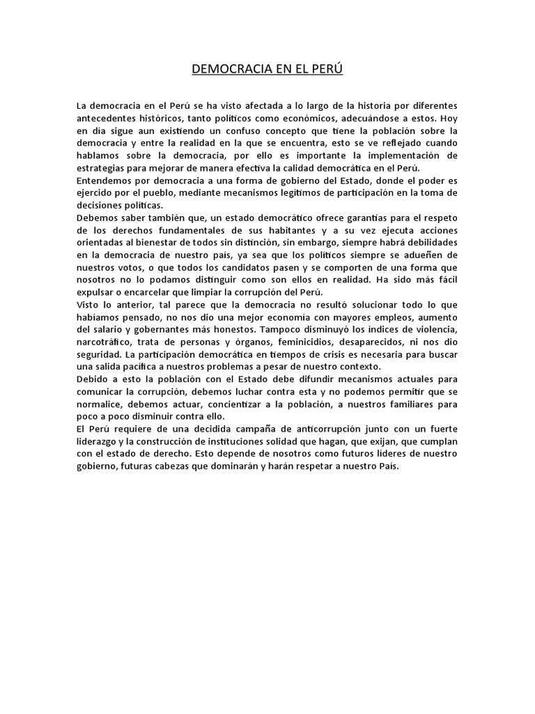 La Democracia en el Perú: Retos y Realidades | PDF | Ciencias sociales