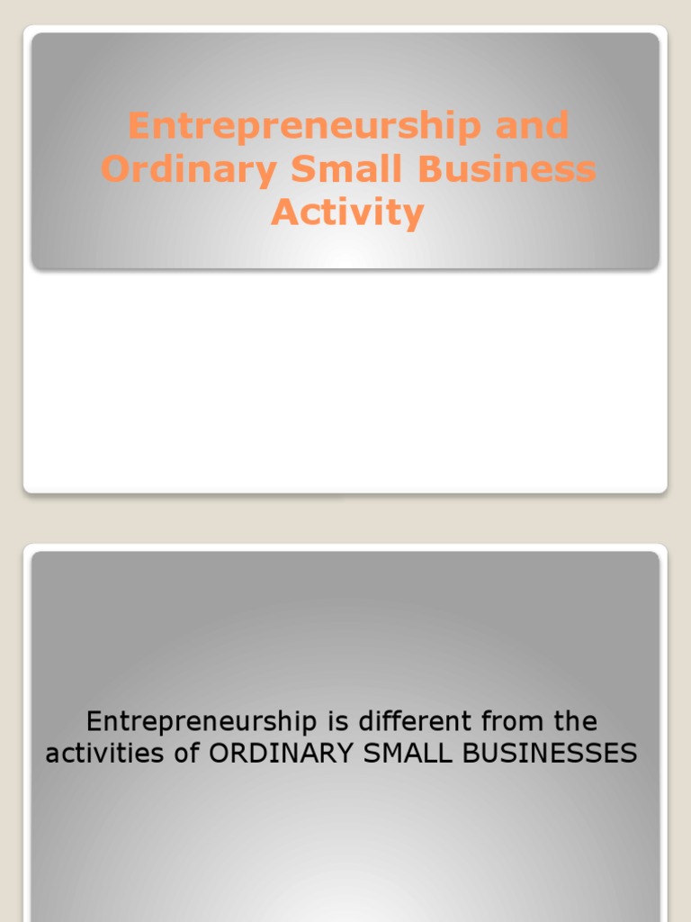 Entrepreneurship and Ordinary Small Business Activity PDF