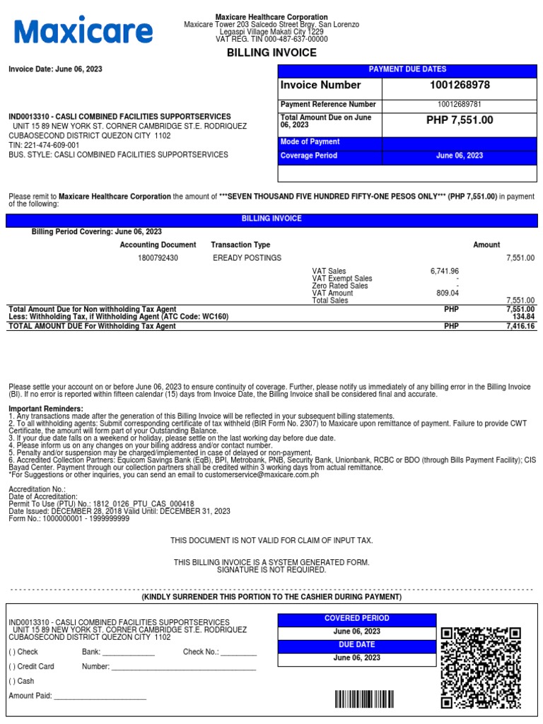 Maxicare Billing Invoice Overview | PDF | Invoice | Value Added Tax