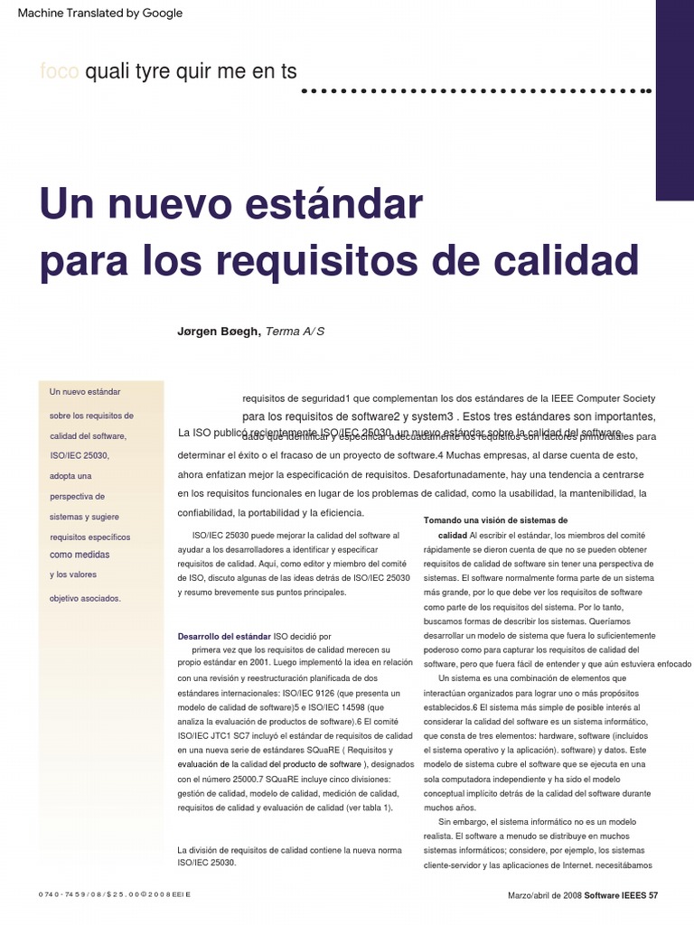 ISO/IEC 25030: Requisitos de Calidad del Software | PDF | Software ...
