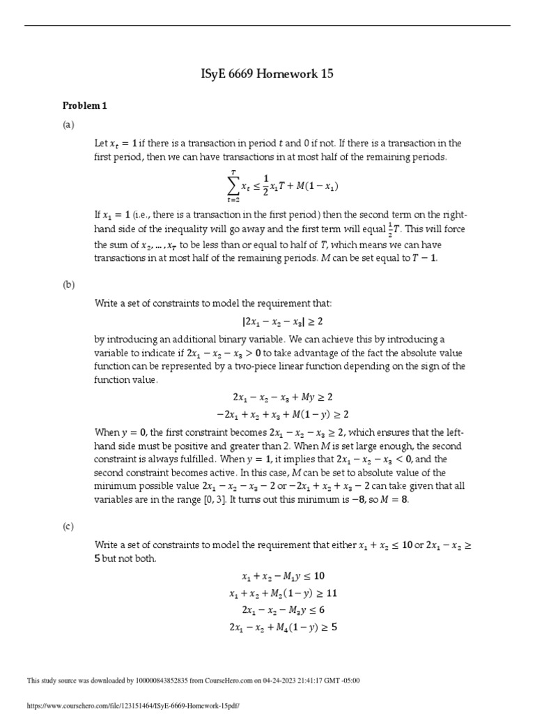 ISyE 6669 Homework 15 Solutions | PDF | Function (Mathematics ...