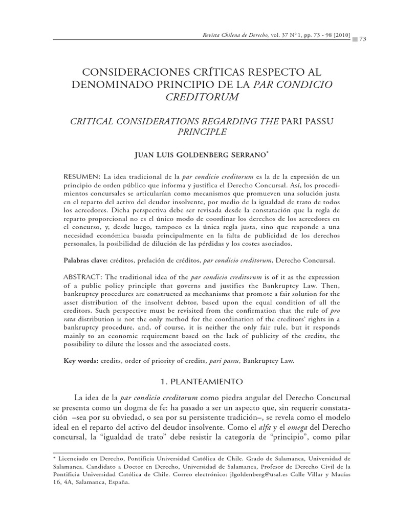 Crítica al Principio Par Condicio | PDF | Bienes (Ley) | Propiedad