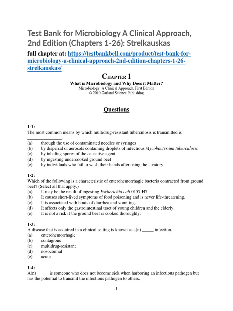 Test Bank For Microbiology A Clinical Approach 2nd Edition Chapters 1
