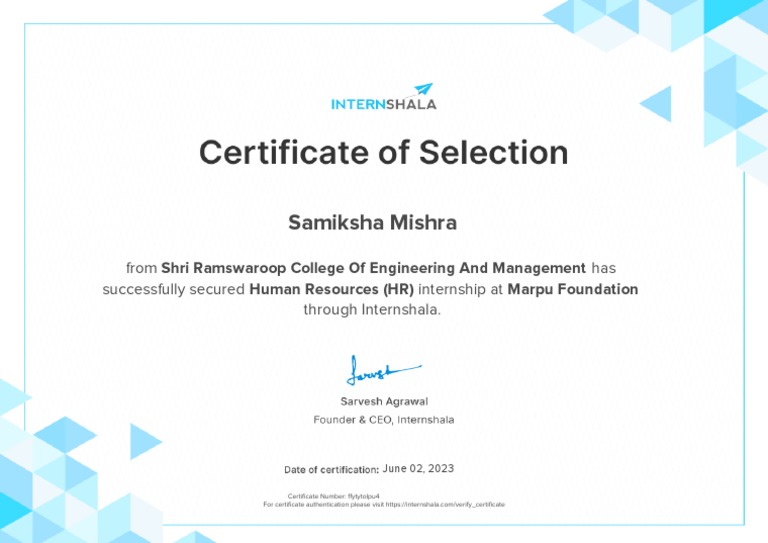 Human Resources (HR) Internship Internship Certificate PDF Human Resources (HR) Internship Internship Certificate PDF