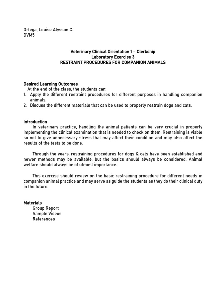 Restraint Procedures PDF Dogs Pet