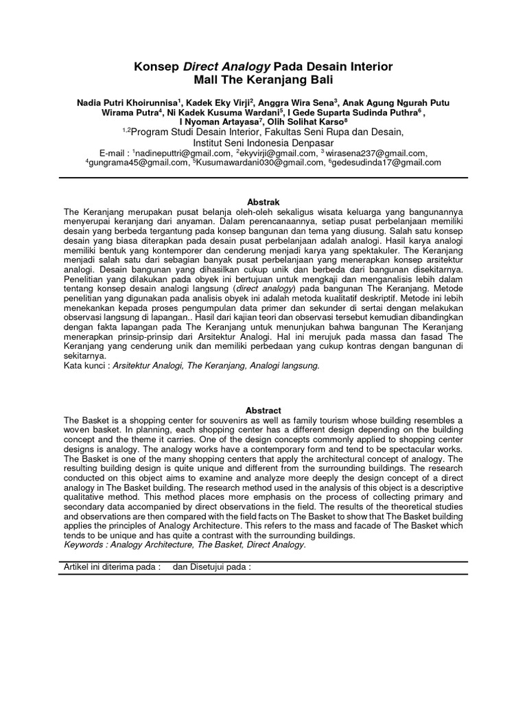 Konsep Direct Analogy Pada Desain Interior Mall The Keranjang Bali Pdf