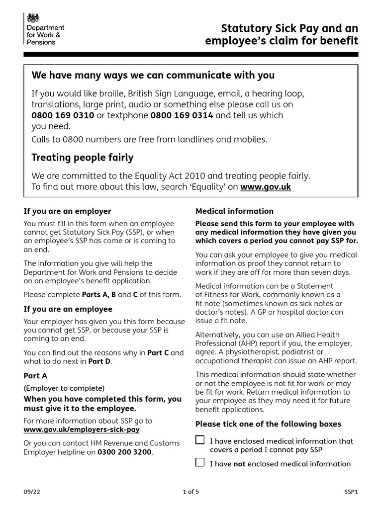 SSP1 Form Guidance for Employers | PDF | Welfare | Employment