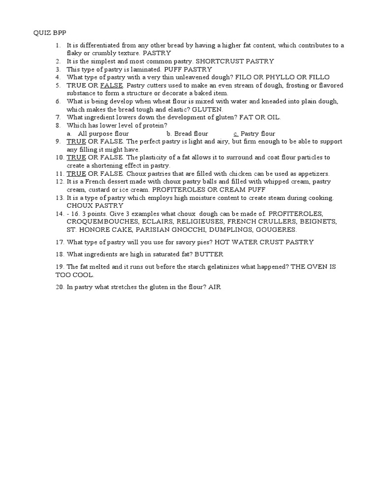 PASTRY QUIZ PDF