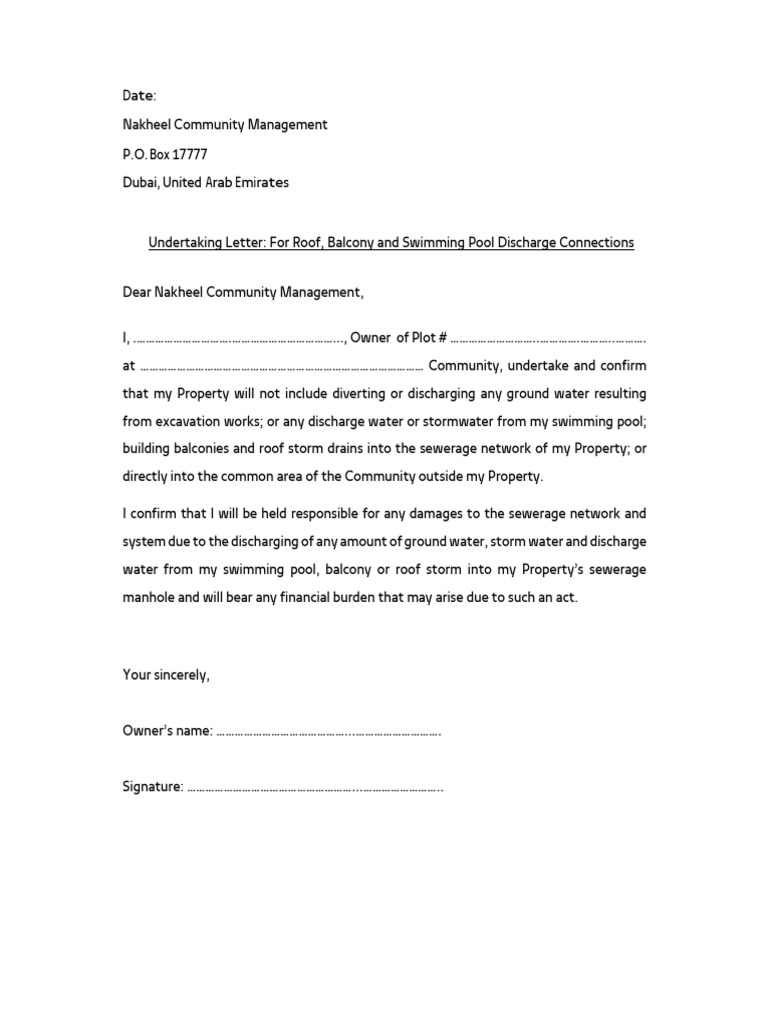 Guidelines For Swimming Pool Undertaking Letter PDF